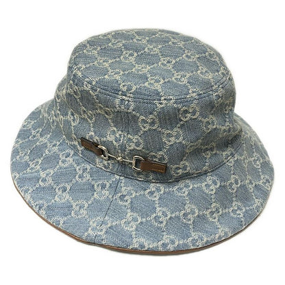 Gucci Hat 58 Beautiful Horsebit 836220 Light Blue And Light Brown GG Pattern /