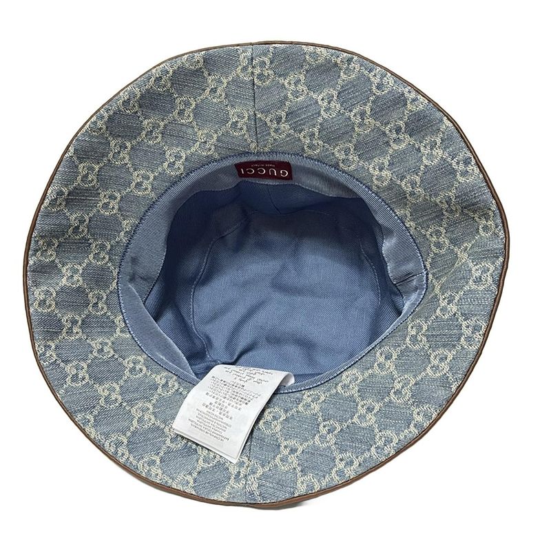 Gucci Hat 58 Beautiful Horsebit 836220 Light Blue And Light Brown GG Pattern /