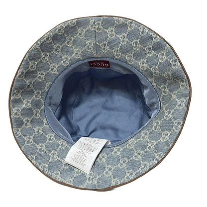 Gucci Hat 58 Beautiful Horsebit 836220 Light Blue And Light Brown GG Pattern /