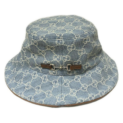 Gucci Hat 58 Beautiful Horsebit 836220 Light Blue And Light Brown GG Pattern /