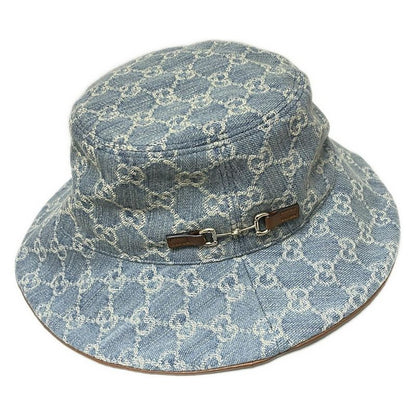 Gucci Hat 58 Beautiful Horsebit 836220 Light Blue And Light Brown GG Pattern /