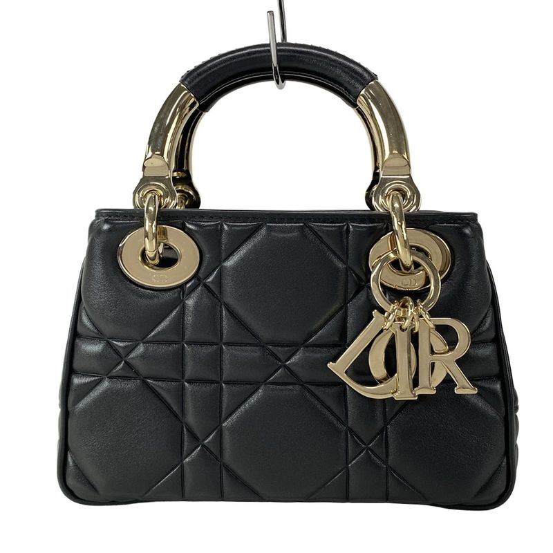 Dior/christian Dior Handbag Canage Lady 95.22 Black And Gold 2WAY Leather