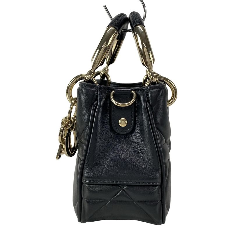 Dior/christian Dior Handbag Canage Lady 95.22 Black And Gold 2WAY Leather
