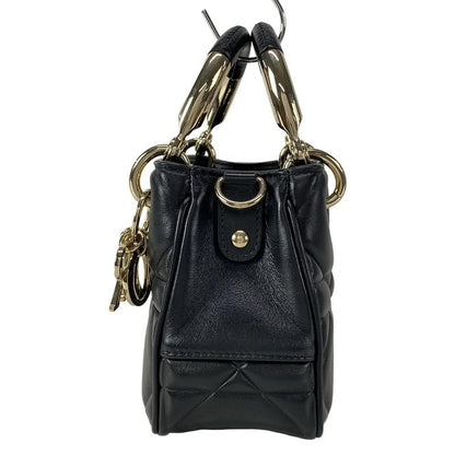 Dior/christian Dior Handbag Canage Lady 95.22 Black And Gold 2WAY Leather