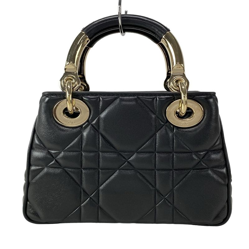 Dior/christian Dior Handbag Canage Lady 95.22 Black And Gold 2WAY Leather