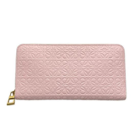 Loewe Long Wallet Beautiful Anagram/zip Wallet Pink And Gold Round Zipper/shape