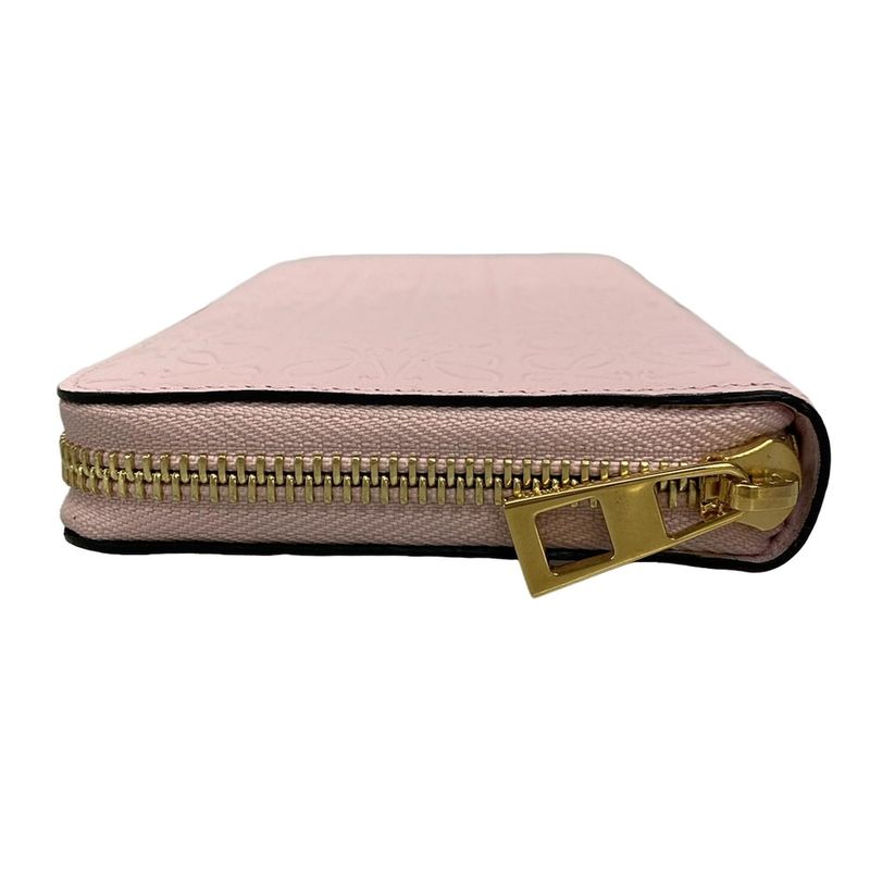 Loewe Long Wallet Beautiful Anagram/zip Wallet Pink And Gold Round Zipper/shape