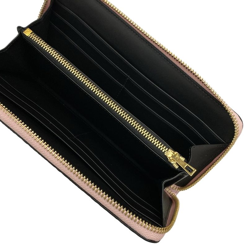 Loewe Long Wallet Beautiful Anagram/zip Wallet Pink And Gold Round Zipper/shape