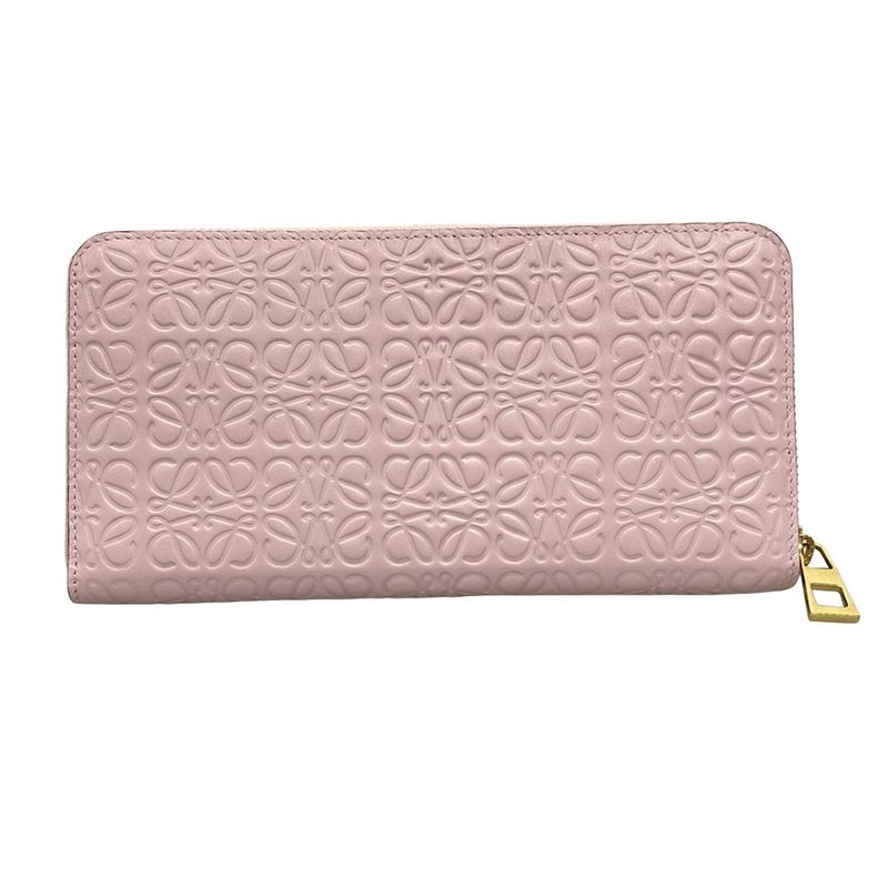 Loewe Long Wallet Beautiful Anagram/zip Wallet Pink And Gold Round Zipper/shape