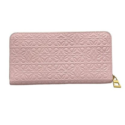 Loewe Long Wallet Beautiful Anagram/zip Wallet Pink And Gold Round Zipper/shape
