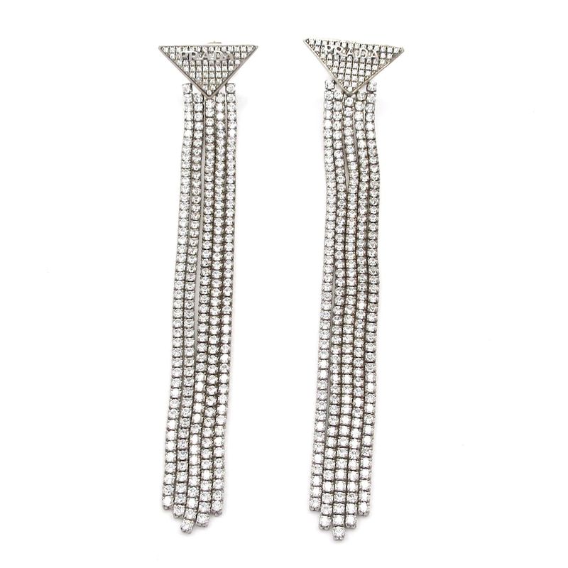 Prada Earrings Silver And Clear Triangle Logo