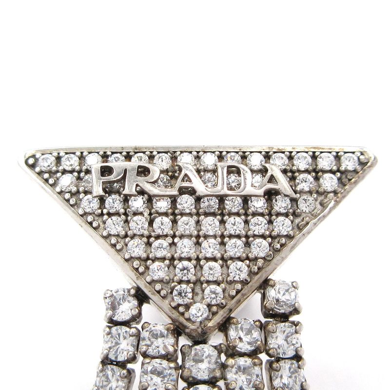 Prada Earrings Silver And Clear Triangle Logo