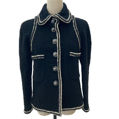 17AW Chanel Coco Mark Button Wool Silk Blend Tweed Jacket P57508 34 Black