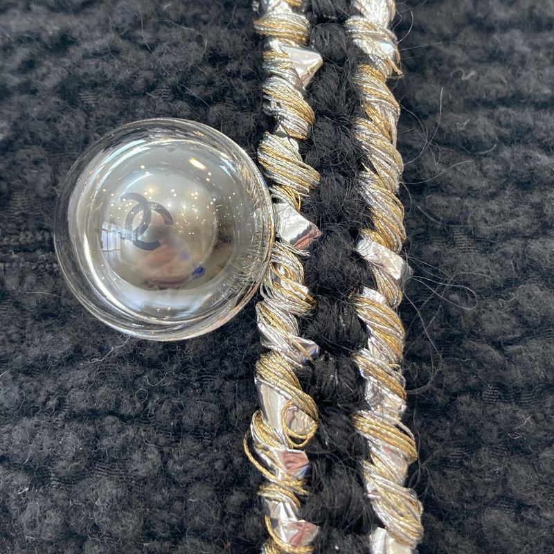 17AW Chanel Coco Mark Button Wool Silk Blend Tweed Jacket P57508 34 Black