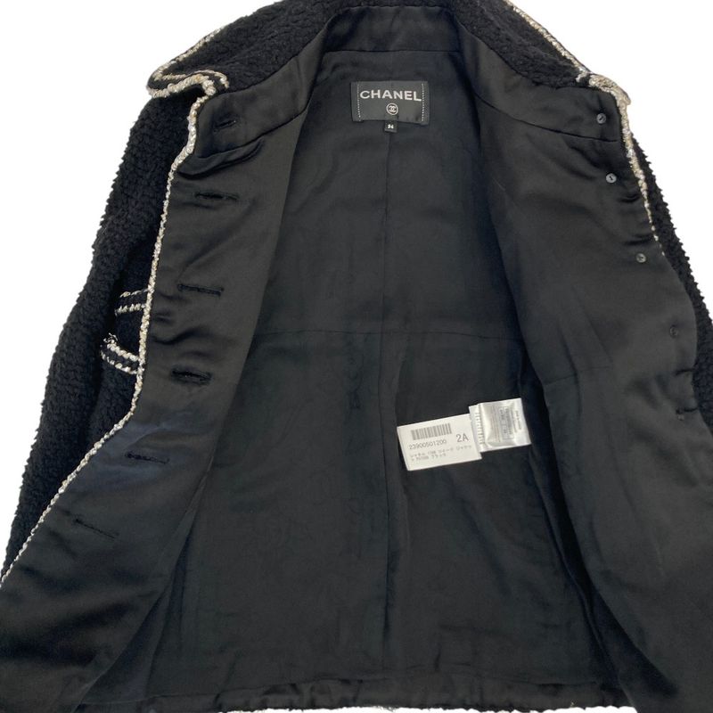 17AW Chanel Coco Mark Button Wool Silk Blend Tweed Jacket P57508 34 Black