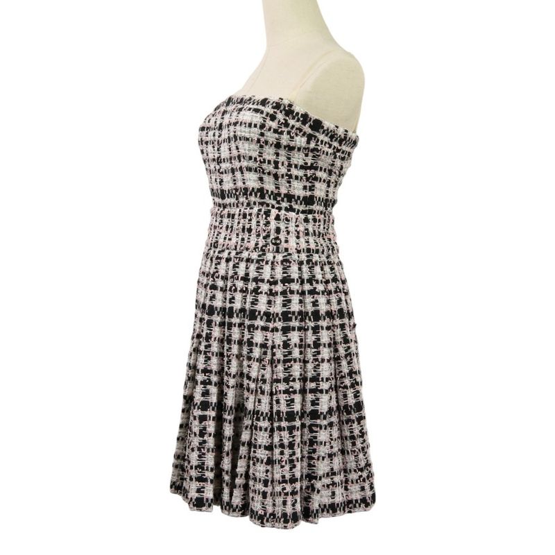 20P Chanel Coco Mark Button Mixed Tweed Jacket Bare Dress Setup P63285 34 Pink