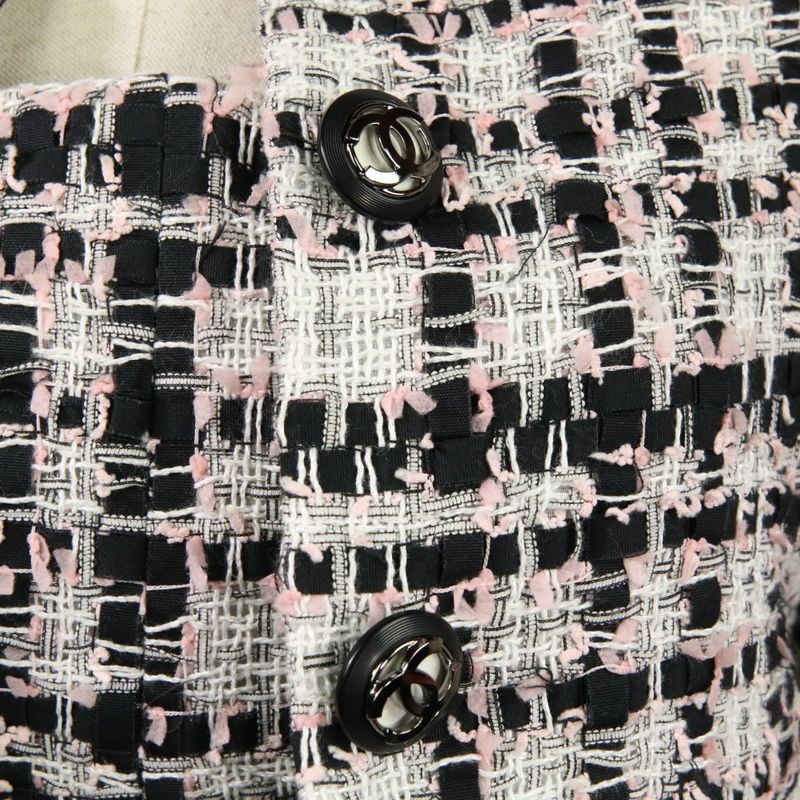 20P Chanel Coco Mark Button Mixed Tweed Jacket Bare Dress Setup P63285 34 Pink