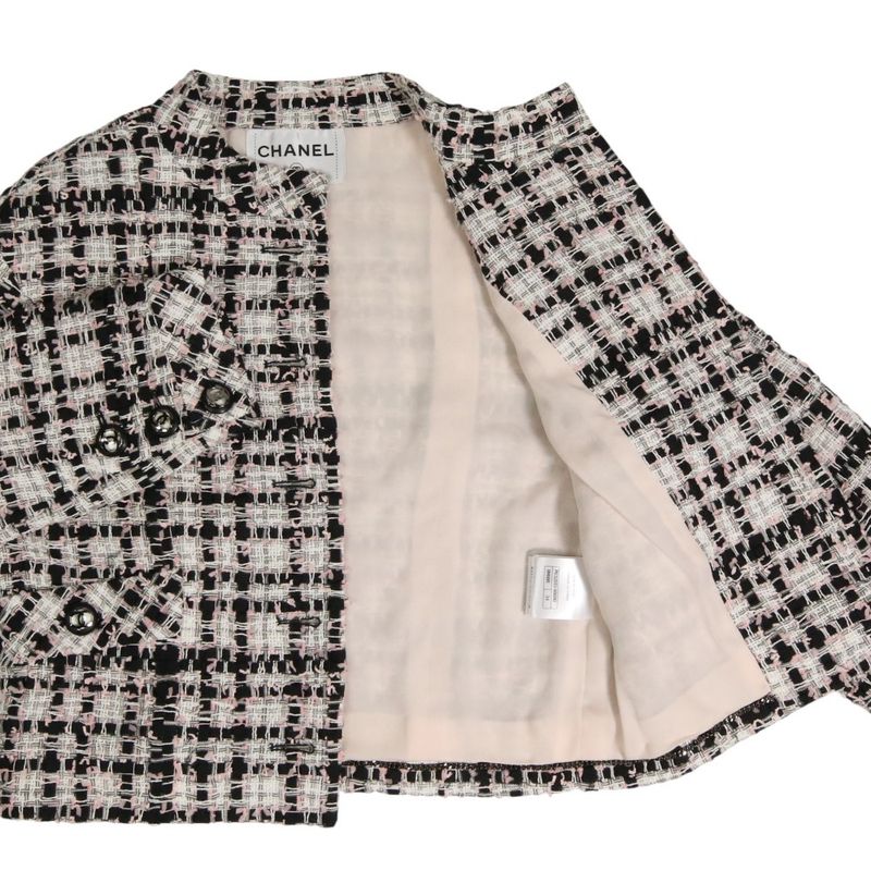 20P Chanel Coco Mark Button Mixed Tweed Jacket Bare Dress Setup P63285 34 Pink