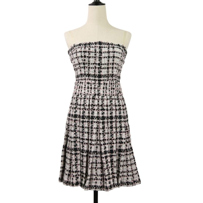 20P Chanel Coco Mark Button Mixed Tweed Jacket Bare Dress Setup P63285 34 Pink