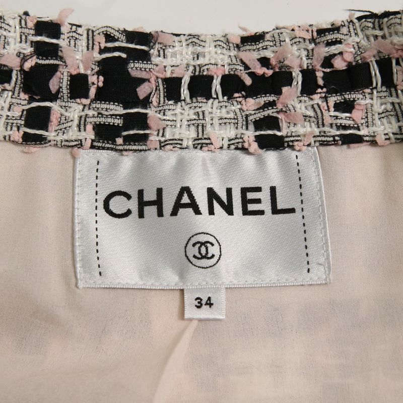 20P Chanel Coco Mark Button Mixed Tweed Jacket Bare Dress Setup P63285 34 Pink