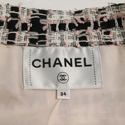 20P Chanel Coco Mark Button Mixed Tweed Jacket Bare Dress Setup P63285 34 Pink