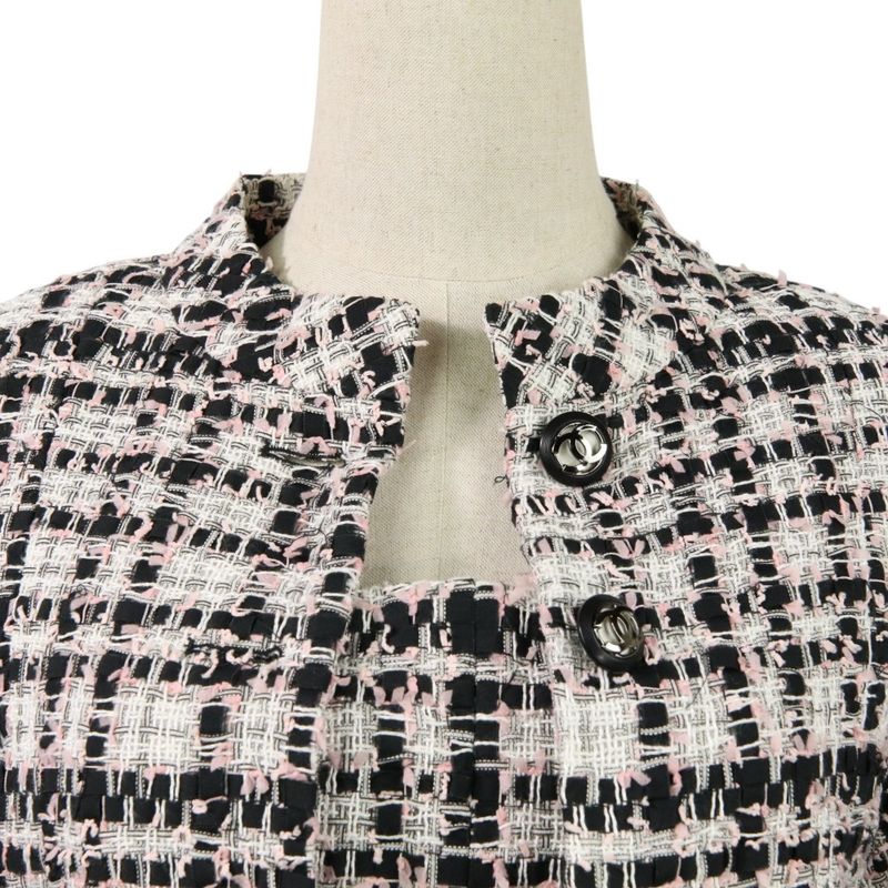 20P Chanel Coco Mark Button Mixed Tweed Jacket Bare Dress Setup P63285 34 Pink