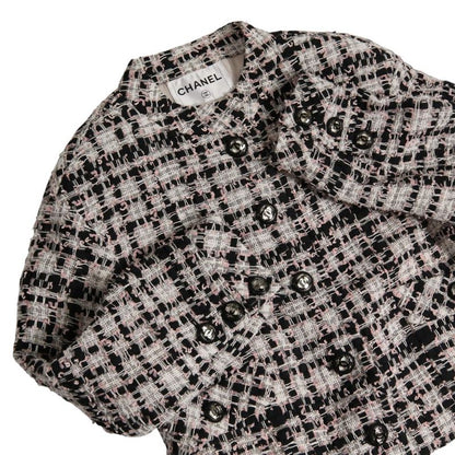 20P Chanel Coco Mark Button Mixed Tweed Jacket Bare Dress Setup P63285 34 Pink