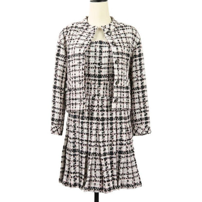 20P Chanel Coco Mark Button Mixed Tweed Jacket Bare Dress Setup P63285 34 Pink