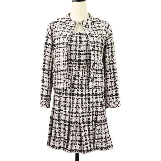 20P Chanel Coco Mark Button Mixed Tweed Jacket Bare Dress Setup P63285 34 Pink