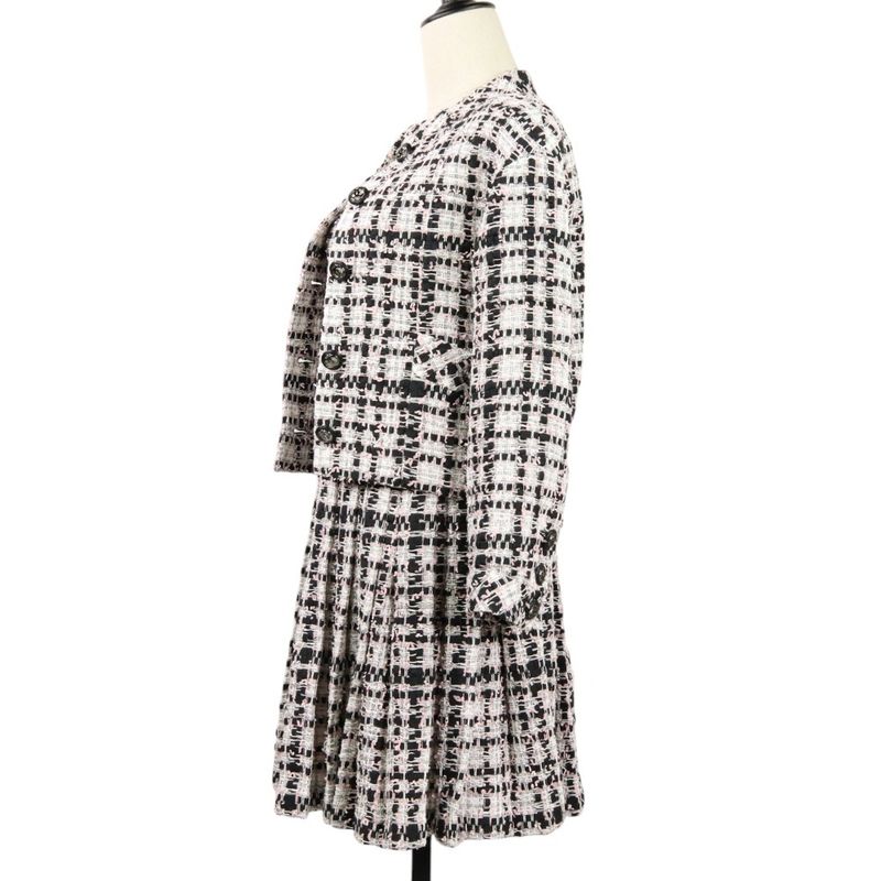 20P Chanel Coco Mark Button Mixed Tweed Jacket Bare Dress Setup P63285 34 Pink