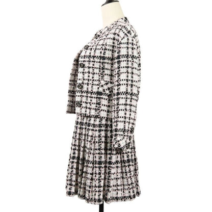 20P Chanel Coco Mark Button Mixed Tweed Jacket Bare Dress Setup P63285 34 Pink
