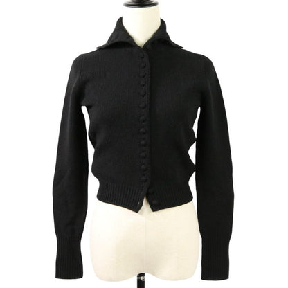 24AW Prada Triangle Logo Superfine Wool Knit Cardigan 38 Black Women's Used