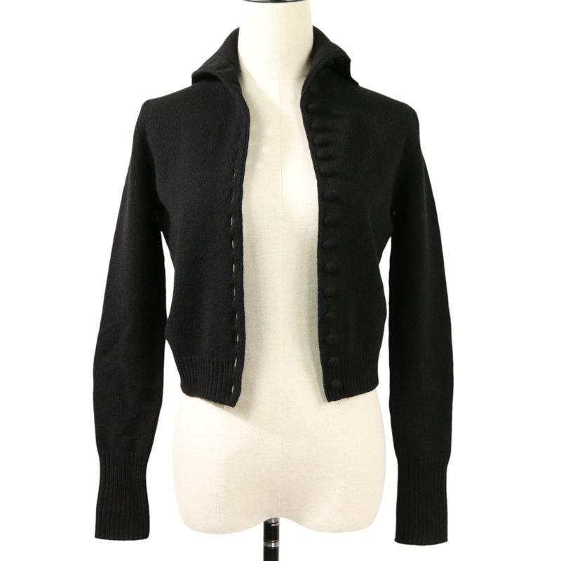 24AW Prada Triangle Logo Superfine Wool Knit Cardigan 38 Black Women's Used