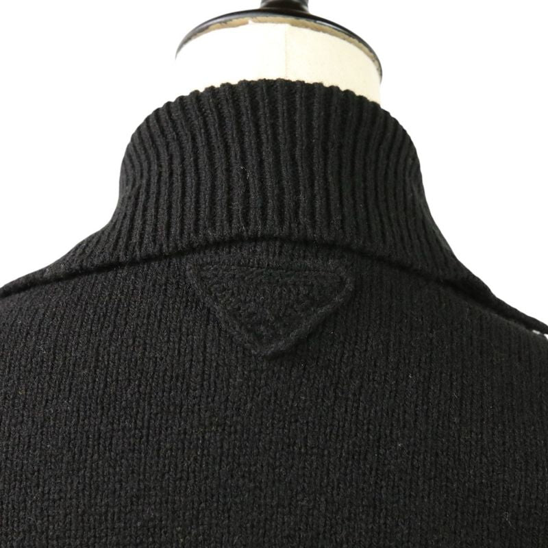 24AW Prada Triangle Logo Superfine Wool Knit Cardigan 38 Black Women's Used