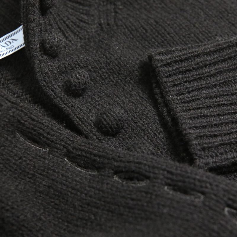 24AW Prada Triangle Logo Superfine Wool Knit Cardigan 38 Black Women's Used