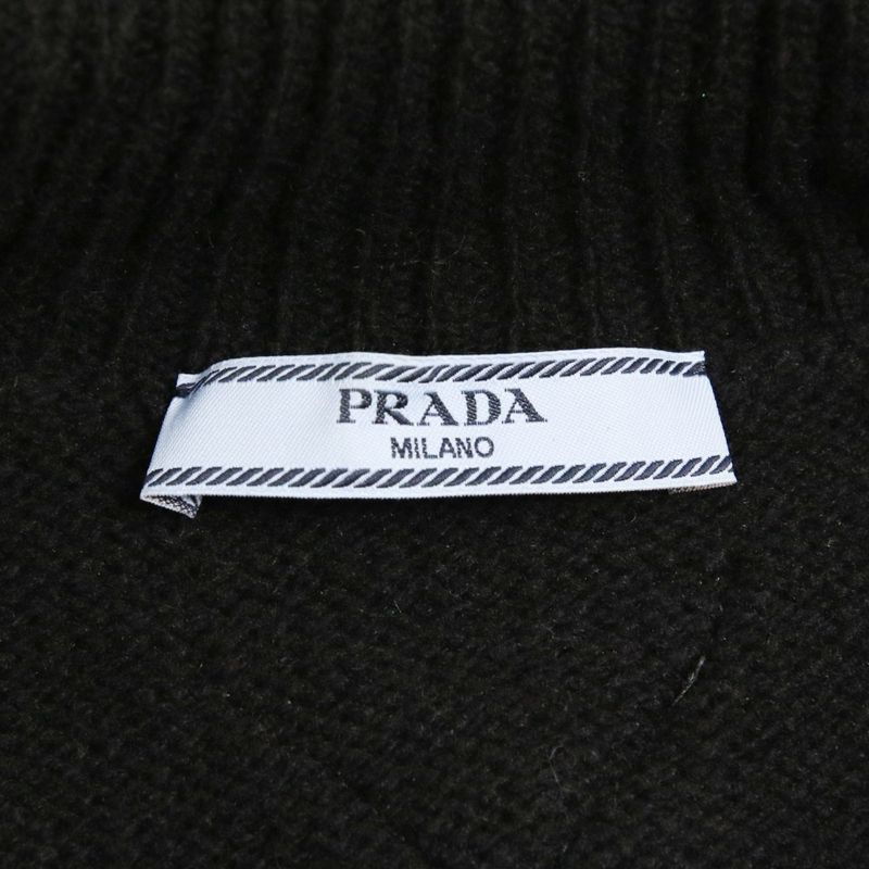 24AW Prada Triangle Logo Superfine Wool Knit Cardigan 38 Black Women's Used