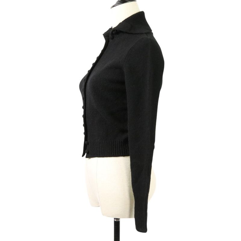 24AW Prada Triangle Logo Superfine Wool Knit Cardigan 38 Black Women's Used