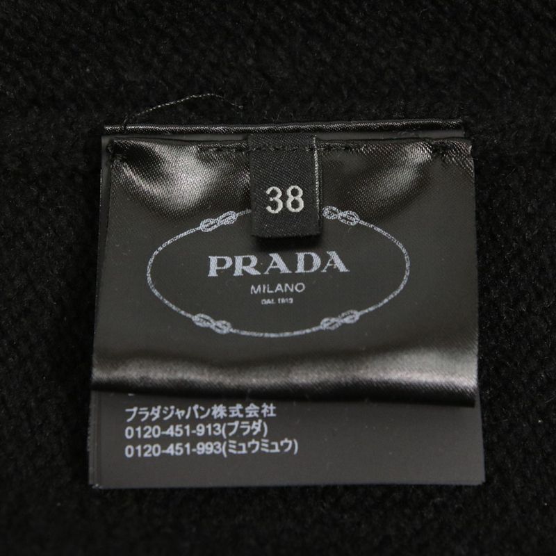 24AW Prada Triangle Logo Superfine Wool Knit Cardigan 38 Black Women's Used
