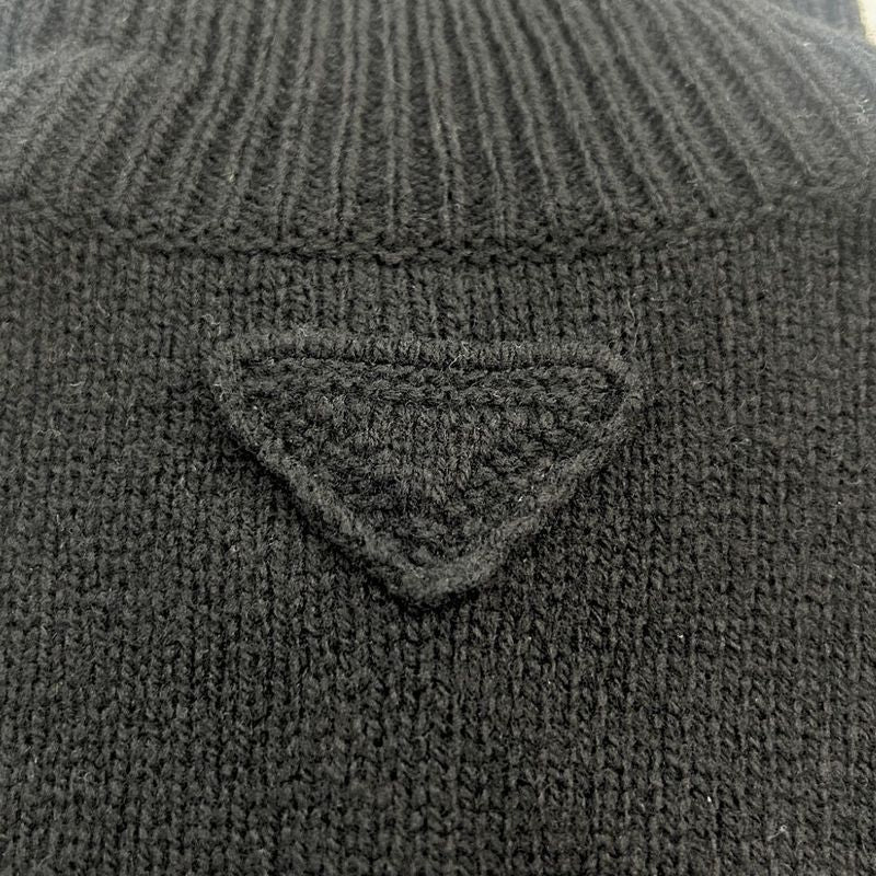 24AW Prada Triangle Logo Superfine Wool Knit Cardigan 38 Black Women's Used