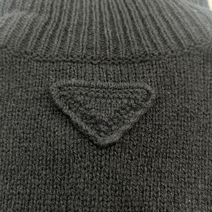 24AW Prada Triangle Logo Superfine Wool Knit Cardigan 38 Black Women's Used