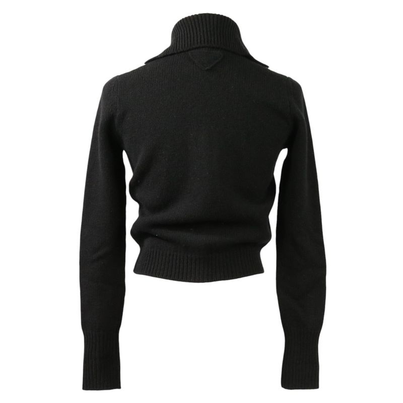 24AW Prada Triangle Logo Superfine Wool Knit Cardigan 38 Black Women's Used