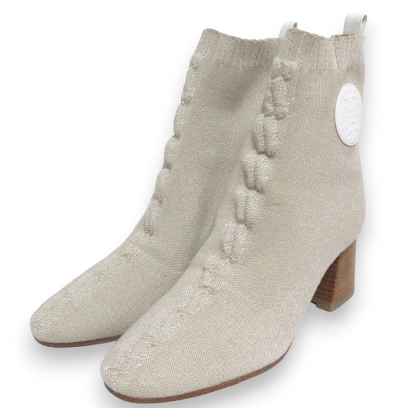 Hermes Volvere 60 Click Se Nue Motif Knit Short Boots 36.5 Approx 23.5cm