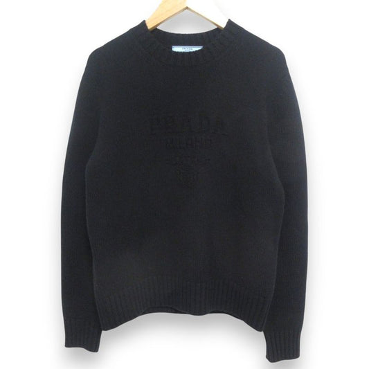 23AW Prada Wool Cashmere 3D Logo Crew Neck Long Sleeve Pullover Knit Sweater