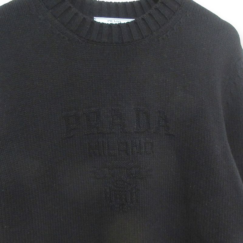 23AW Prada Wool Cashmere 3D Logo Crew Neck Long Sleeve Pullover Knit Sweater