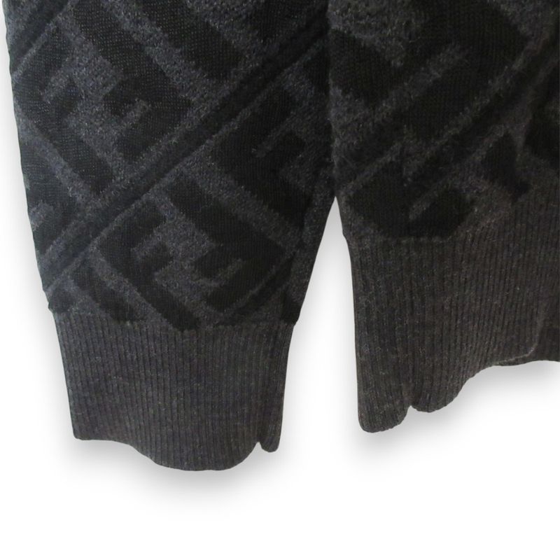 Fendi 2022 Zucca Pattern Jacquard Wool Long Sleeve Pullover Knit Sweater Size
