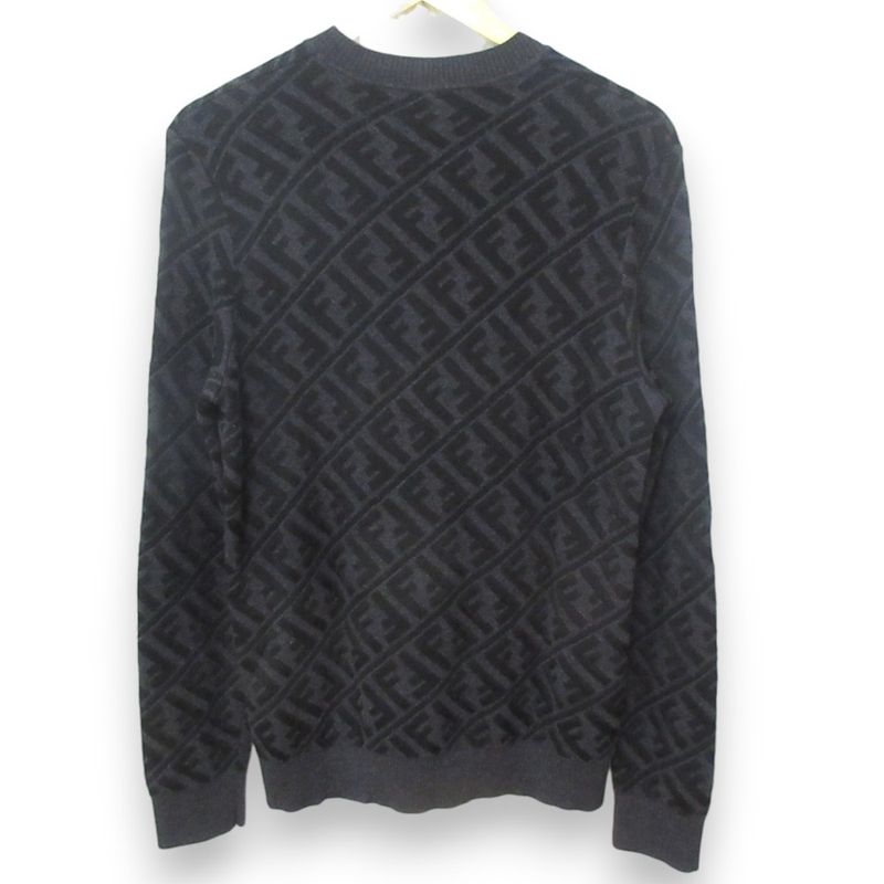 Fendi 2022 Zucca Pattern Jacquard Wool Long Sleeve Pullover Knit Sweater Size