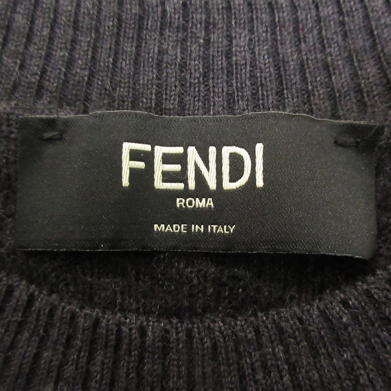 Fendi 2022 Zucca Pattern Jacquard Wool Long Sleeve Pullover Knit Sweater Size