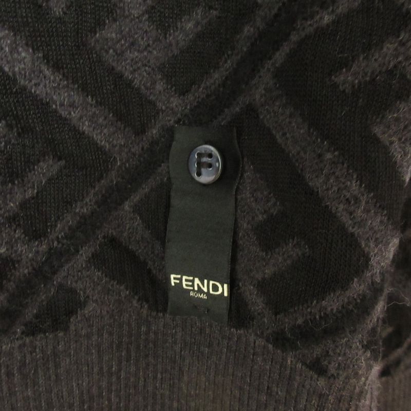 Fendi 2022 Zucca Pattern Jacquard Wool Long Sleeve Pullover Knit Sweater Size