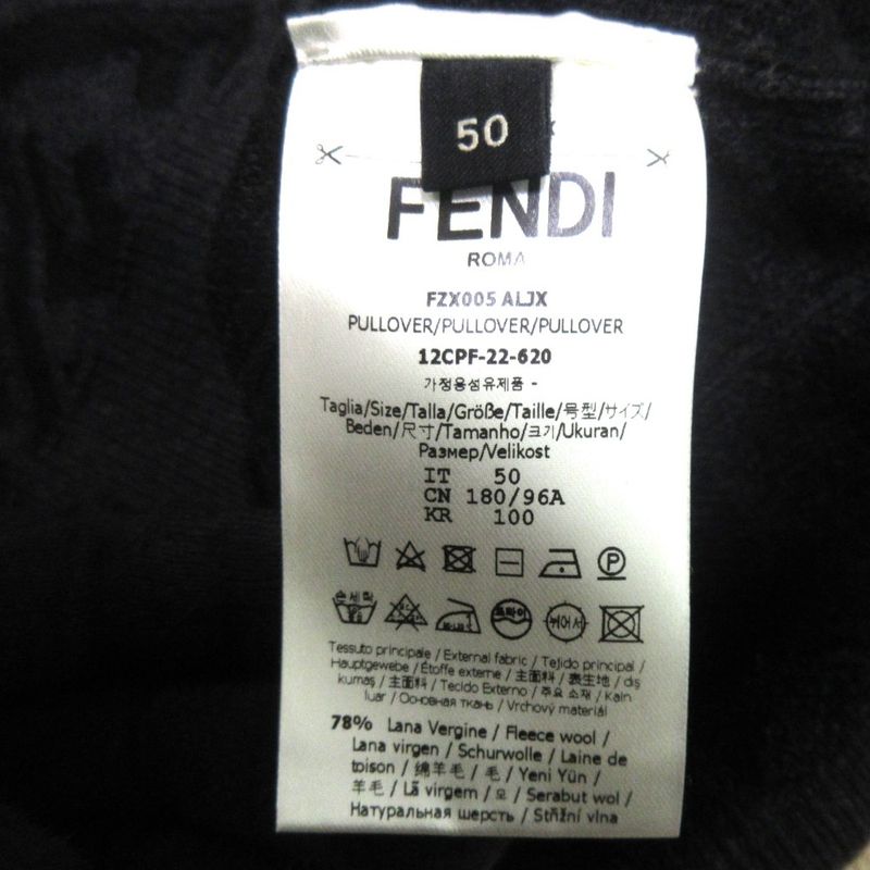 Fendi 2022 Zucca Pattern Jacquard Wool Long Sleeve Pullover Knit Sweater Size