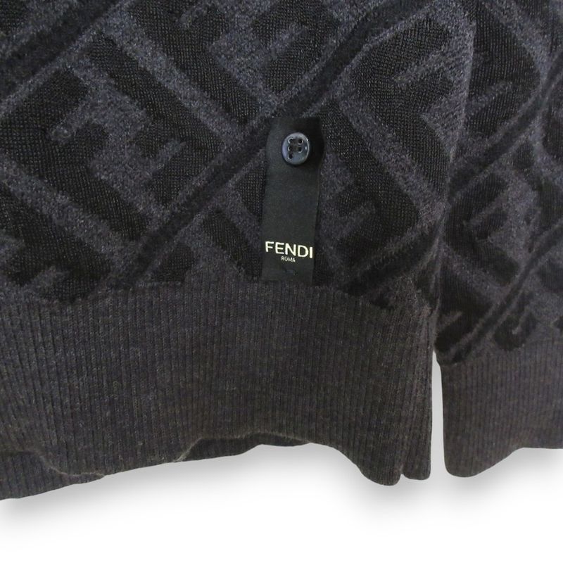 Fendi 2022 Zucca Pattern Jacquard Wool Long Sleeve Pullover Knit Sweater Size